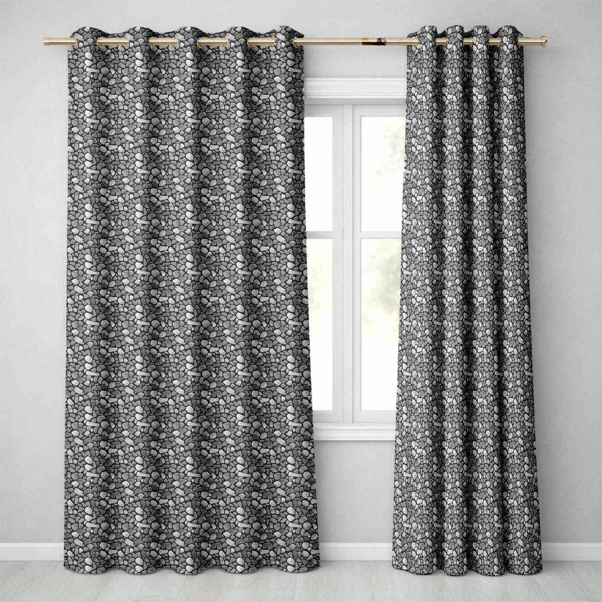 Black and Grey Pebble Stone Seamless Pattern Modern Rock Texture Design  Readymade Eyelet Ring Top Thermal 100% Blackout Curtains