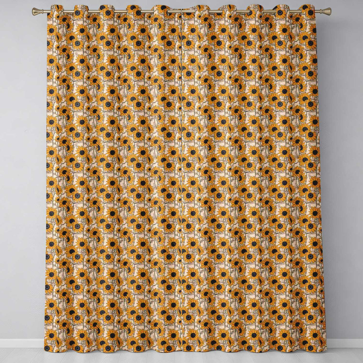 Sunflower Floral Seamless Pattern Bold Yellow Botanical Garden Design  Readymade Eyelet Ring Top Thermal 100% Blackout Curtains