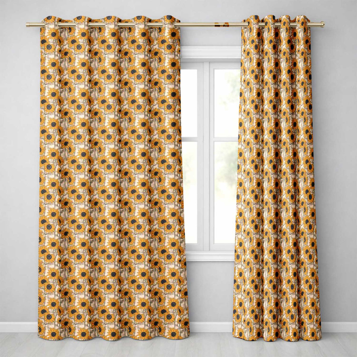Sunflower Floral Seamless Pattern Bold Yellow Botanical Garden Design  Readymade Eyelet Ring Top Thermal 100% Blackout Curtains