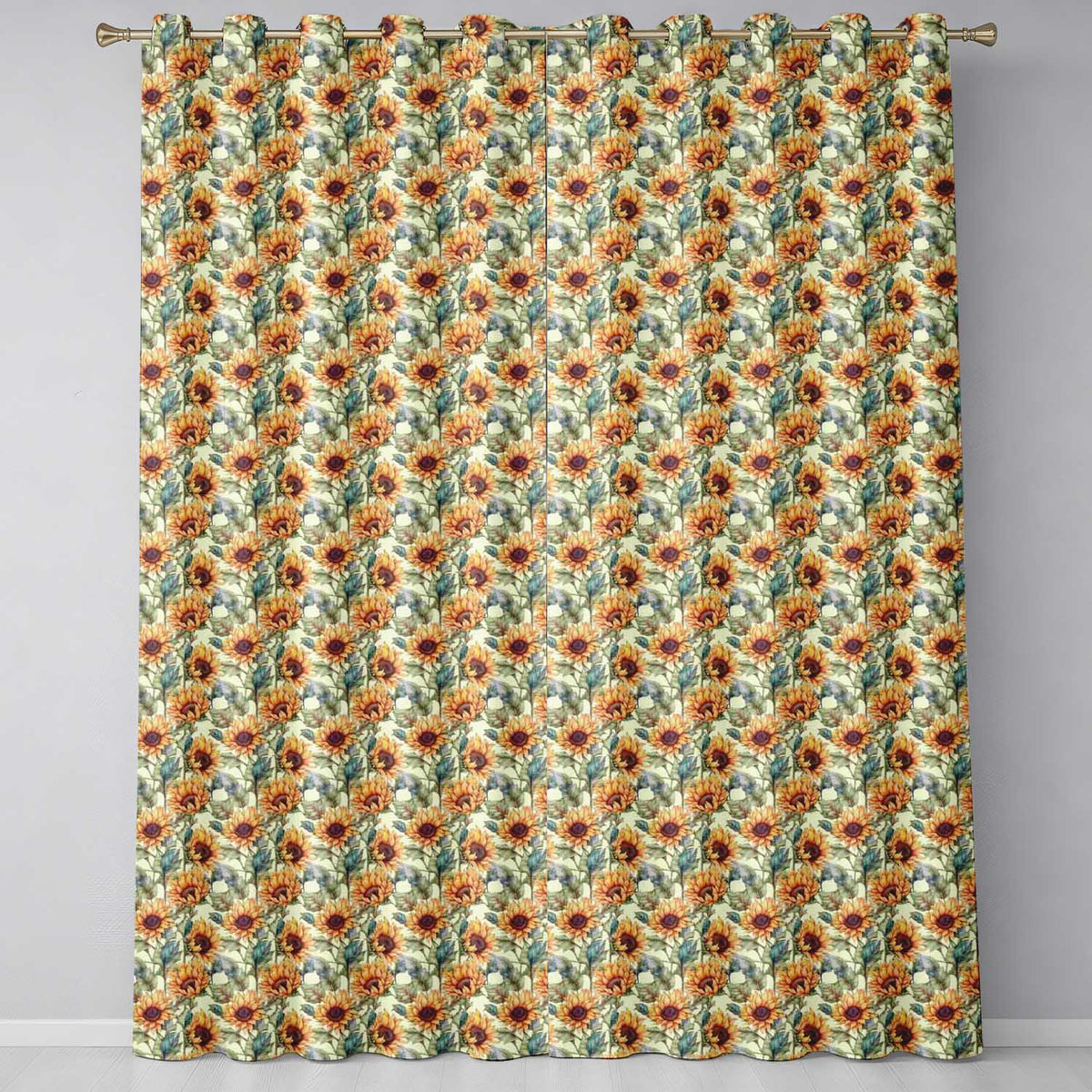Watercolour Sunflower Floral Seamless Pattern Soft Botanical Garden Design  Readymade Eyelet Ring Top Thermal 100% Blackout Curtains