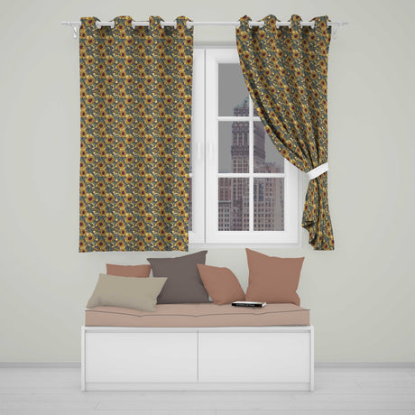 Yellow Sunflower Floral Seamless Pattern Classic Botanical Garden Design  Readymade Eyelet Ring Top Thermal 100% Blackout Curtains