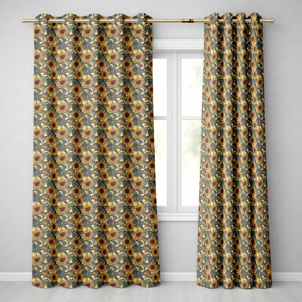 Yellow Sunflower Floral Seamless Pattern Classic Botanical Garden Design  Readymade Eyelet Ring Top Thermal 100% Blackout Curtains