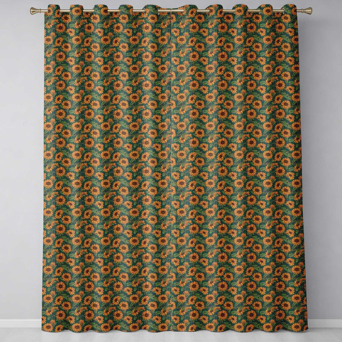 Dark Green Sunflower Floral Seamless Pattern Rich Botanical Garden Design  Readymade Eyelet Ring Top Thermal 100% Blackout Curtains