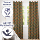 Dark Green Sunflower Floral Seamless Pattern Rich Botanical Garden Design  Readymade Eyelet Ring Top Thermal 100% Blackout Curtains