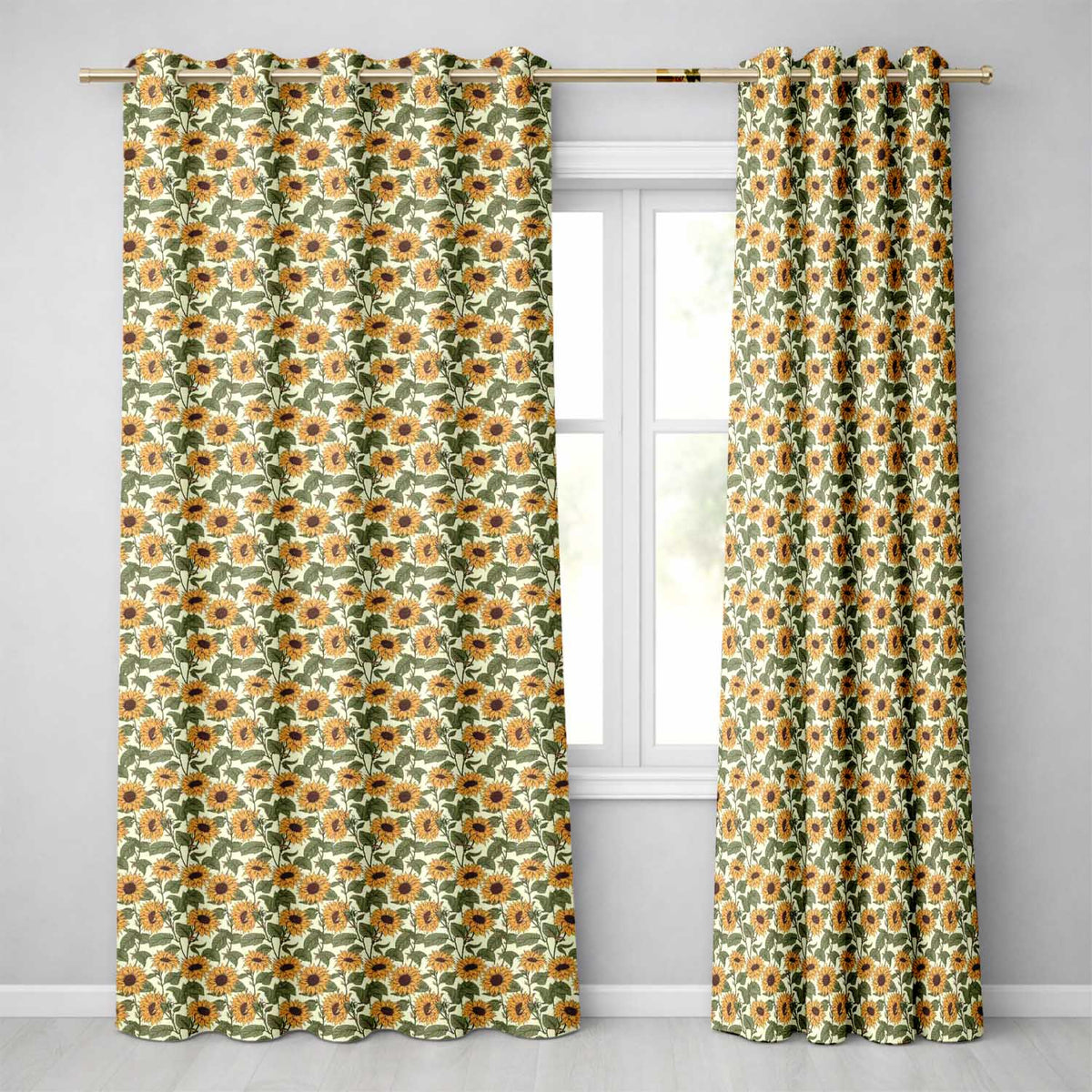Classic Sunflower Floral Seamless Pattern Natural Botanical Garden Design  Readymade Eyelet Ring Top Thermal 100% Blackout Curtains