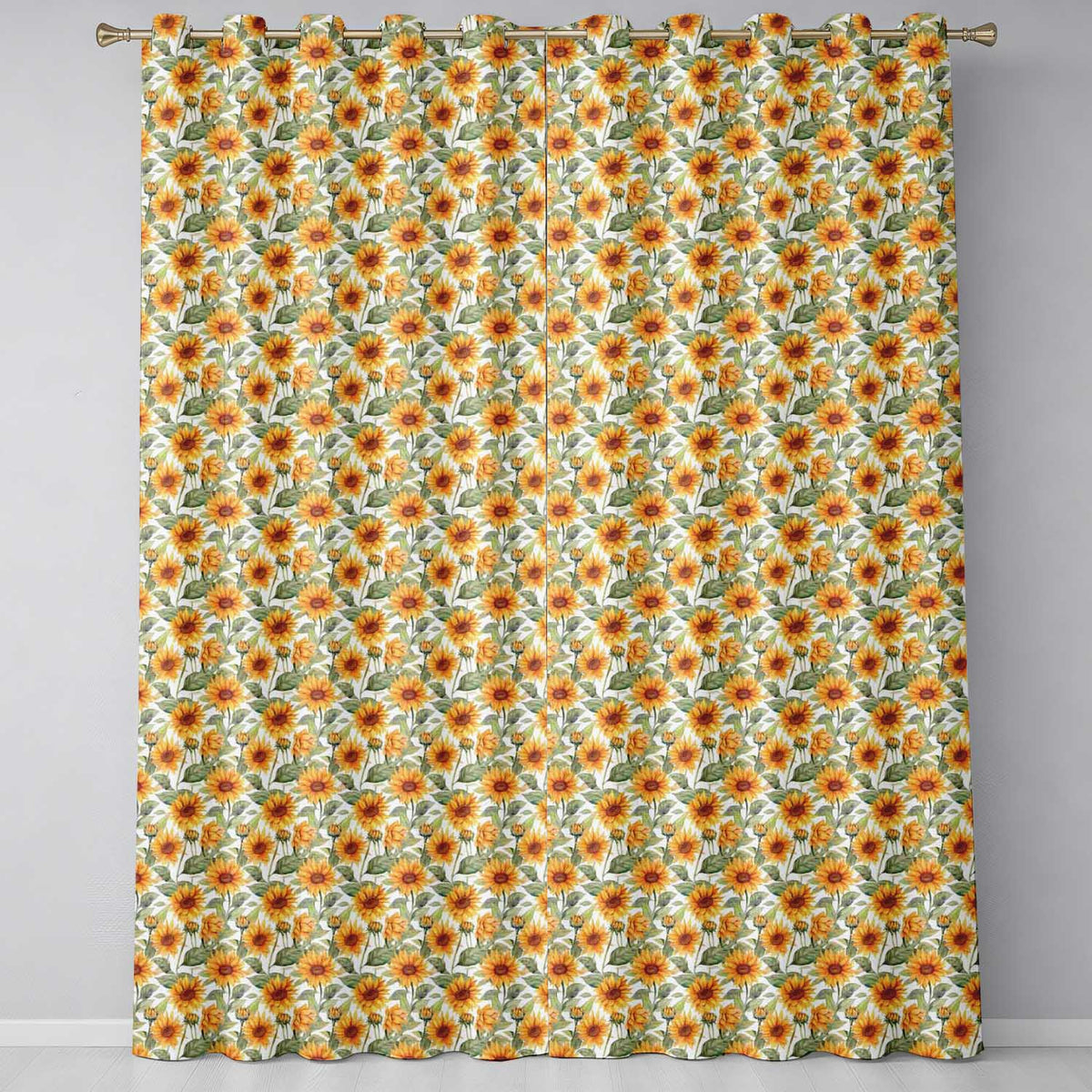 Soft Yellow Sunflower Floral Seamless Pattern Light Botanical Garden Design  Readymade Eyelet Ring Top Thermal 100% Blackout Curtains