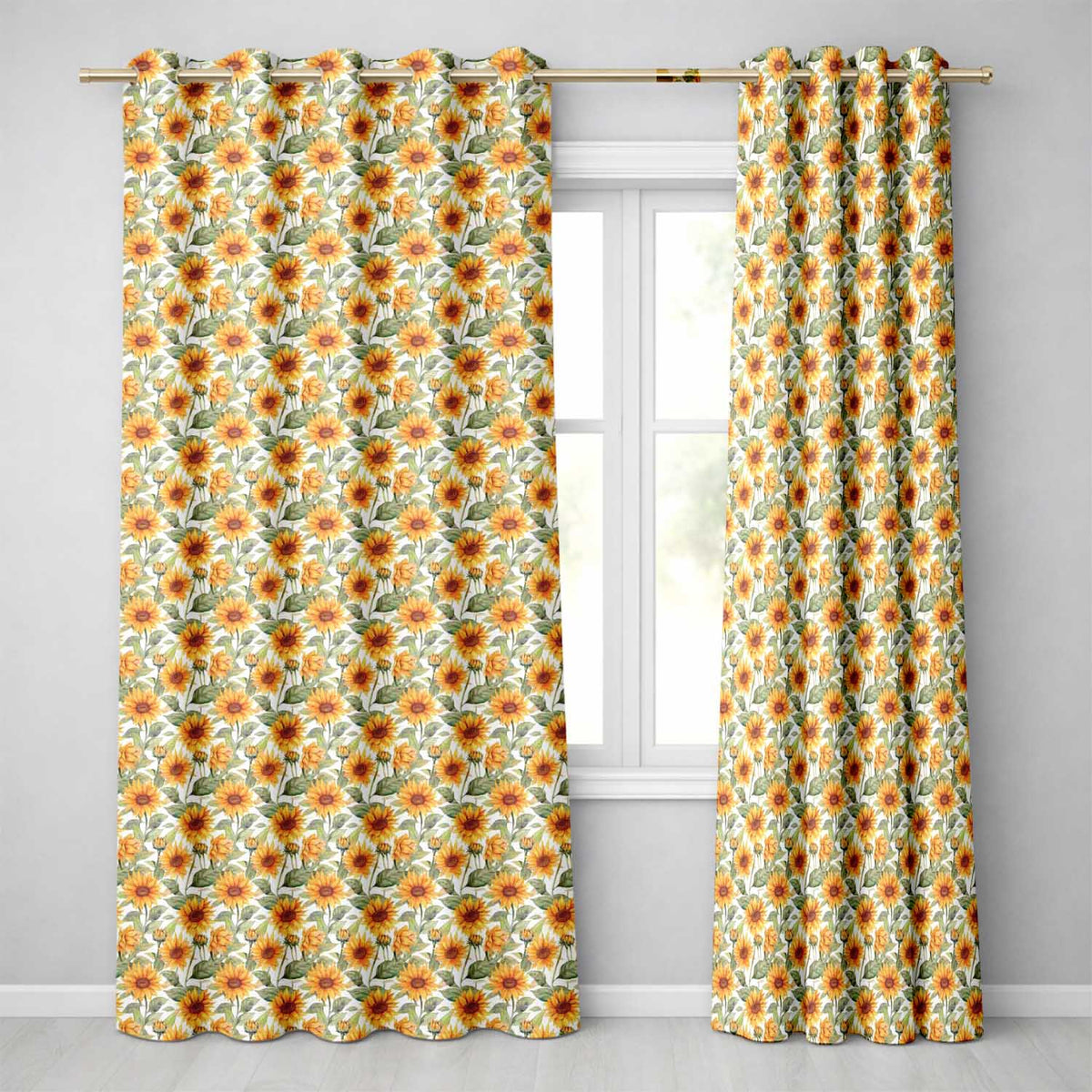 Soft Yellow Sunflower Floral Seamless Pattern Light Botanical Garden Design  Readymade Eyelet Ring Top Thermal 100% Blackout Curtains