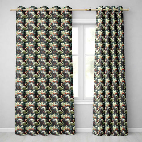 Dark Swan Floral Water Garden Seamless Pattern Vintage Nature Artistic Design  Readymade Eyelet Ring Top Thermal 100% Blackout Curtains