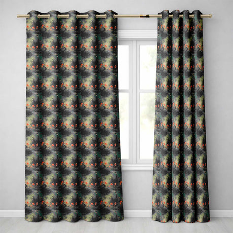 Black Swan Floral Water Reflection Seamless Pattern Moody Nature Design  Readymade Eyelet Ring Top Thermal 100% Blackout Curtains