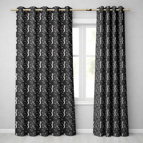 Modern Black Swan Abstract Seamless Pattern Stylish Feather Design  Readymade Eyelet Ring Top Thermal 100% Blackout Curtains