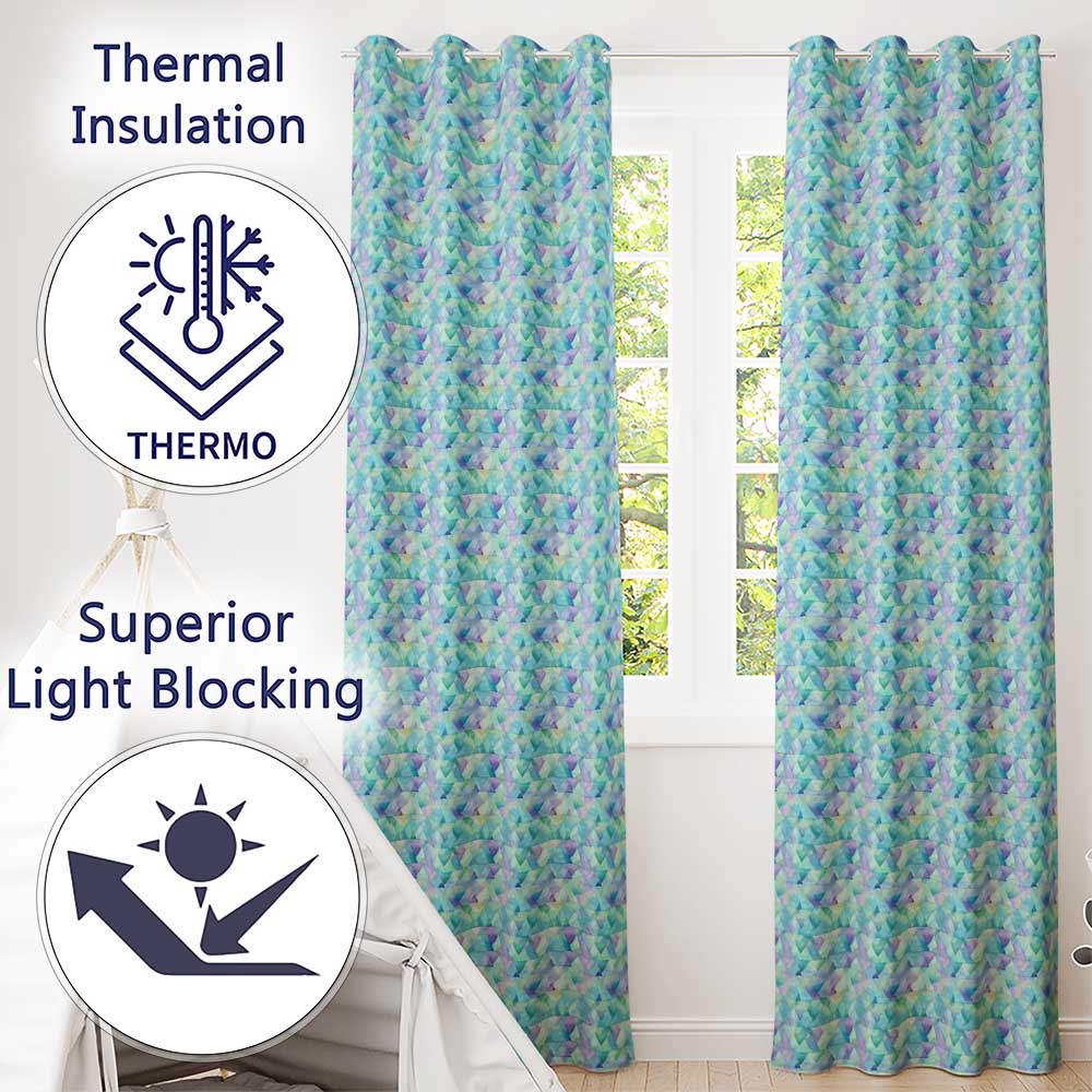 Modern Geometric Watercolor Shapes in Teal Purple Seamless  Readymade Eyelet Ring Top Thermal 100% Blackout Curtains