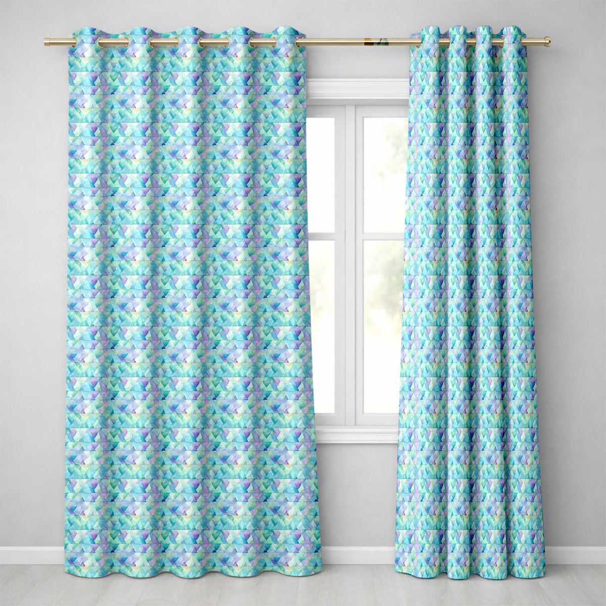 Modern Geometric Watercolor Shapes in Teal Purple Seamless  Readymade Eyelet Ring Top Thermal 100% Blackout Curtains