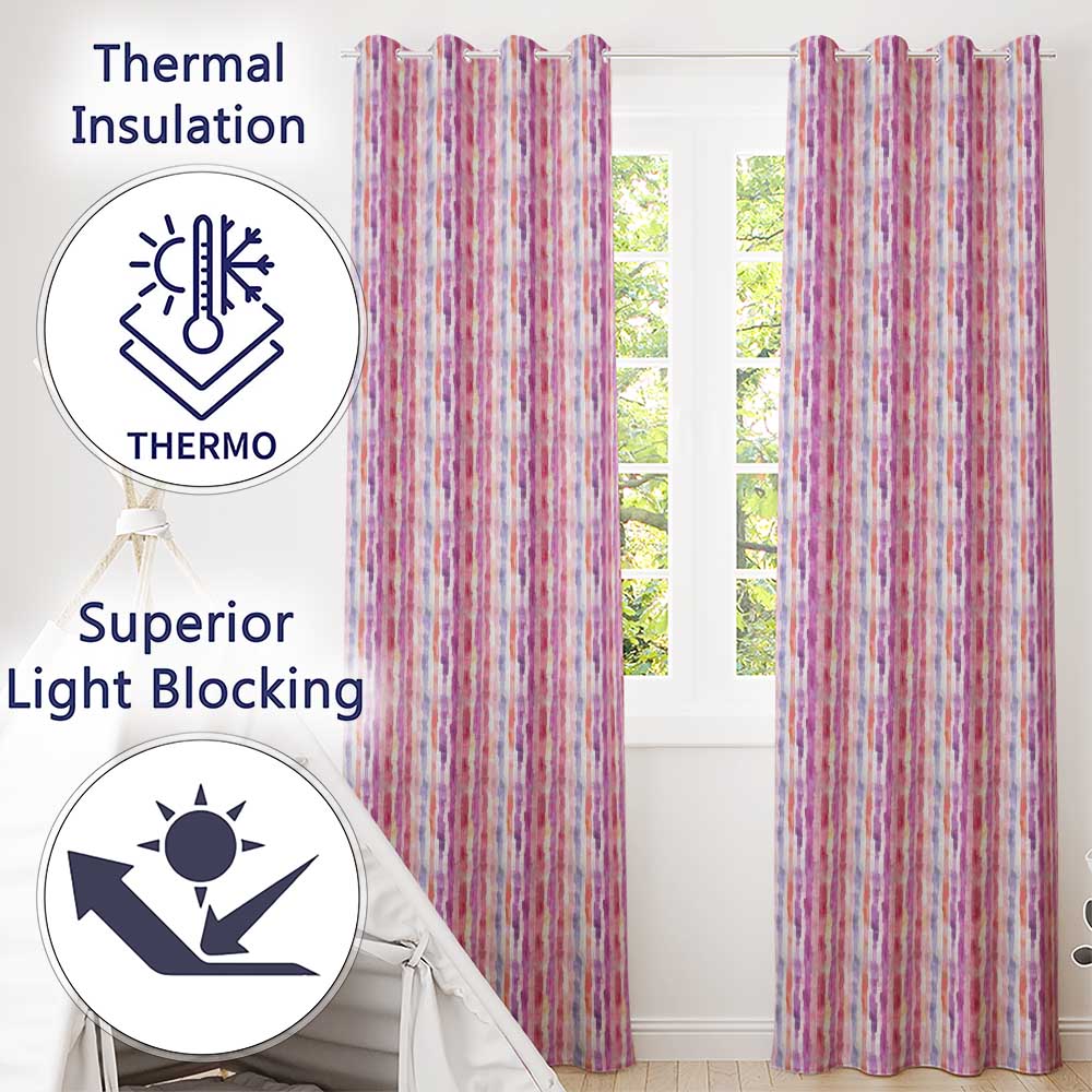 Soft Watercolor Vertical Stripes in Pink Purple Seamless  Readymade Eyelet Ring Top Thermal 100% Blackout Curtains