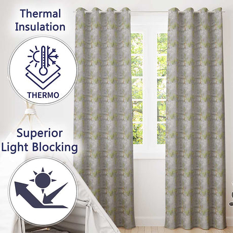 Neutral Rustic Distressed Wall Texture Seamless  Readymade Eyelet Ring Top Thermal 100% Blackout Curtains