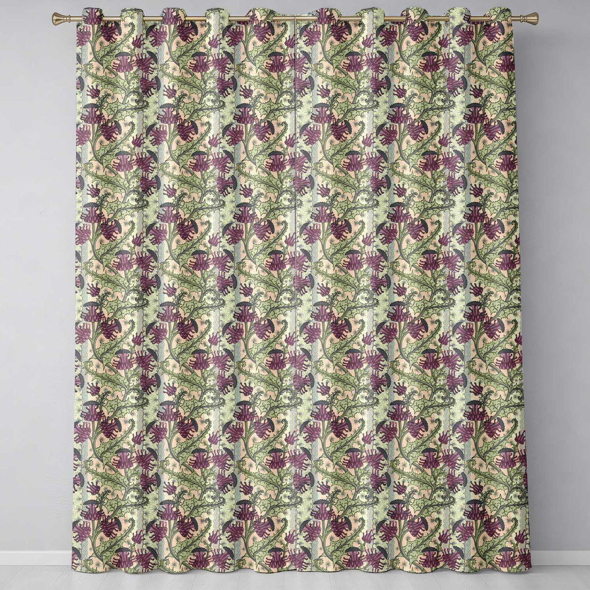 Classic William Morris Style Floral Thistle Pattern Seamless  Readymade Eyelet Ring Top Thermal 100% Blackout Curtains