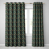 Luxury Art Deco Gold Teal Abstract Wave Pattern Seamless  Readymade Eyelet Ring Top Thermal 100% Blackout Curtains