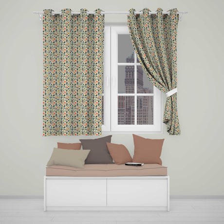 Modern Abstract Tribal Shapes Pattern on Cream Seamless  Readymade Eyelet Ring Top Thermal 100% Blackout Curtains