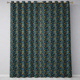 Luxury Teal Gold Geometric Art Deco Floral Pattern Seamless  Readymade Eyelet Ring Top Thermal 100% Blackout Curtains