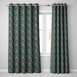 Luxury Teal Gold Geometric Art Deco Floral Pattern Seamless  Readymade Eyelet Ring Top Thermal 100% Blackout Curtains