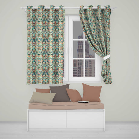 Modern Scandinavian Folk Art Pattern with Floral Shapes Seamless  Readymade Eyelet Ring Top Thermal 100% Blackout Curtains