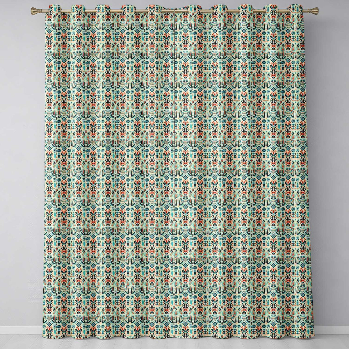 Modern Scandinavian Folk Art Pattern with Floral Shapes Seamless  Readymade Eyelet Ring Top Thermal 100% Blackout Curtains