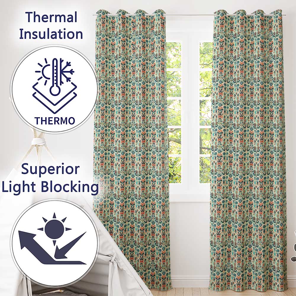 Modern Scandinavian Folk Art Pattern with Floral Shapes Seamless  Readymade Eyelet Ring Top Thermal 100% Blackout Curtains