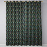 Dark Tribal Geometric Ethnic Pattern in Gold Teal Seamless  Readymade Eyelet Ring Top Thermal 100% Blackout Curtains