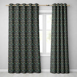 Dark Tribal Geometric Ethnic Pattern in Gold Teal Seamless  Readymade Eyelet Ring Top Thermal 100% Blackout Curtains