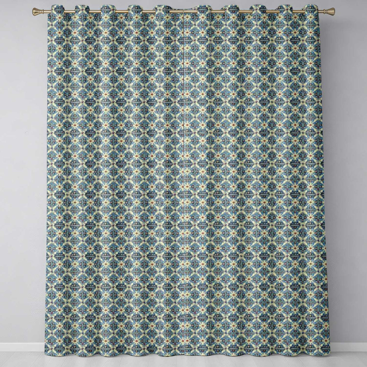 Classic Blue Damask Floral Pattern Elegant Seamless  Readymade Eyelet Ring Top Thermal 100% Blackout Curtains