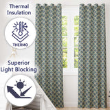 Classic Blue Damask Floral Pattern Elegant Seamless  Readymade Eyelet Ring Top Thermal 100% Blackout Curtains