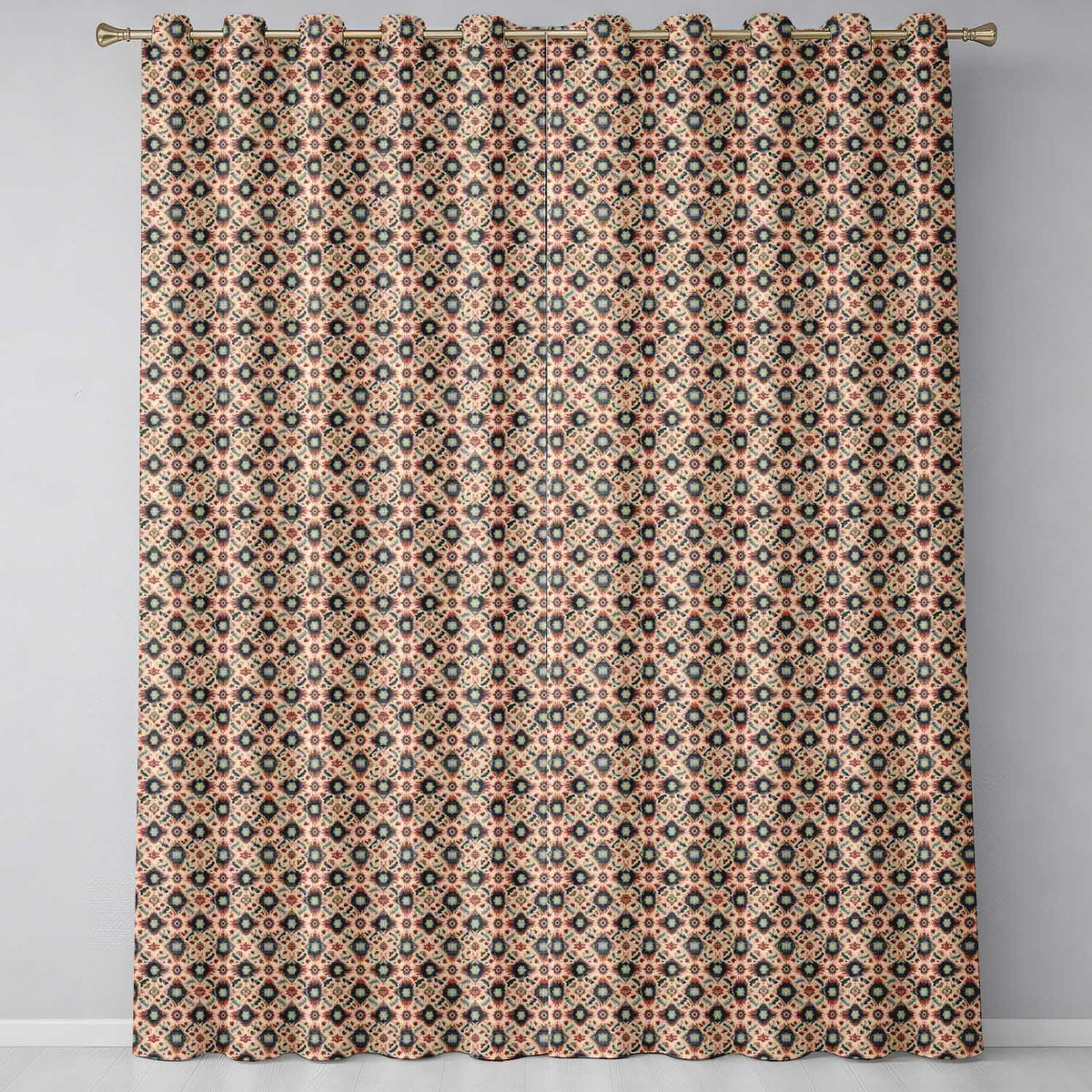 Traditional Tribal Geometric Pattern in Earthy Tones Seamless  Readymade Eyelet Ring Top Thermal 100% Blackout Curtains