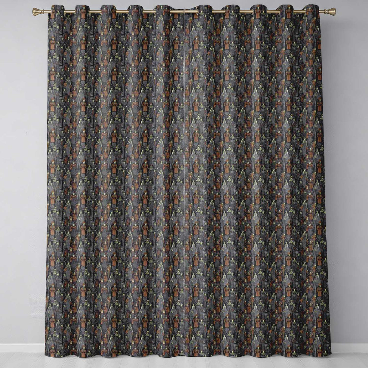 Vintage Crowd Illustration People Pattern in Warm Tones Seamless  Readymade Eyelet Ring Top Thermal 100% Blackout Curtains