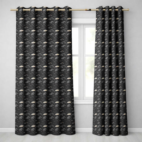 Classic Vintage Cars and Palm Trees Night Pattern Seamless  Readymade Eyelet Ring Top Thermal 100% Blackout Curtains