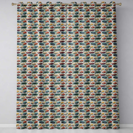 Colorful Retro Cars Autumn Leaves Pattern Seamless  Readymade Eyelet Ring Top Thermal 100% Blackout Curtains
