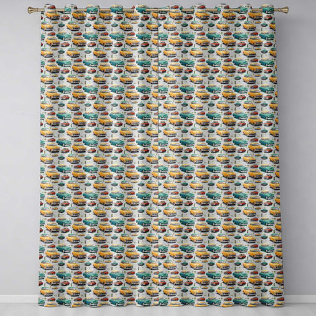 Mid Century Classic Cars Scenic Pattern Seamless  Readymade Eyelet Ring Top Thermal 100% Blackout Curtains