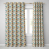 Mid Century Classic Cars Scenic Pattern Seamless  Readymade Eyelet Ring Top Thermal 100% Blackout Curtains