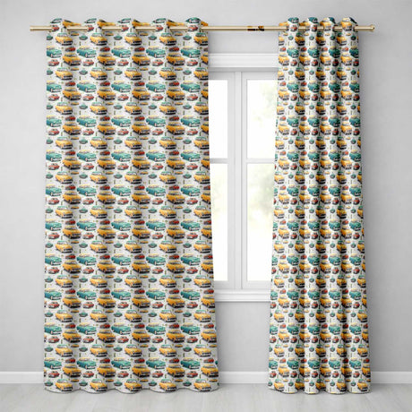 Mid Century Classic Cars Scenic Pattern Seamless  Readymade Eyelet Ring Top Thermal 100% Blackout Curtains