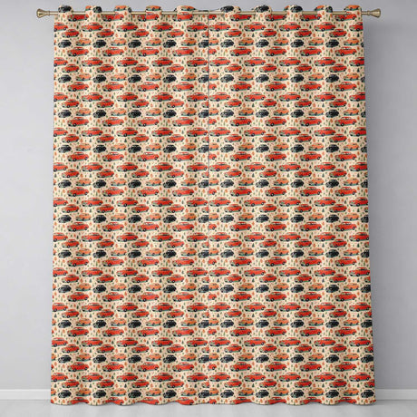 Festive Vintage Cars Holiday Pattern Seamless  Readymade Eyelet Ring Top Thermal 100% Blackout Curtains