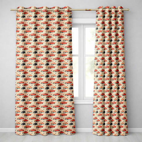 Festive Vintage Cars Holiday Pattern Seamless  Readymade Eyelet Ring Top Thermal 100% Blackout Curtains