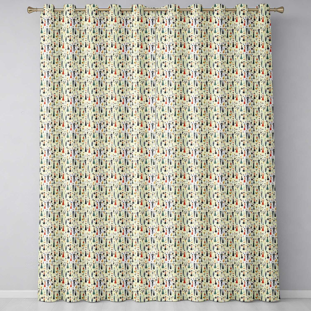 Retro Party People Music Fashion Pattern Seamless  Readymade Eyelet Ring Top Thermal 100% Blackout Curtains