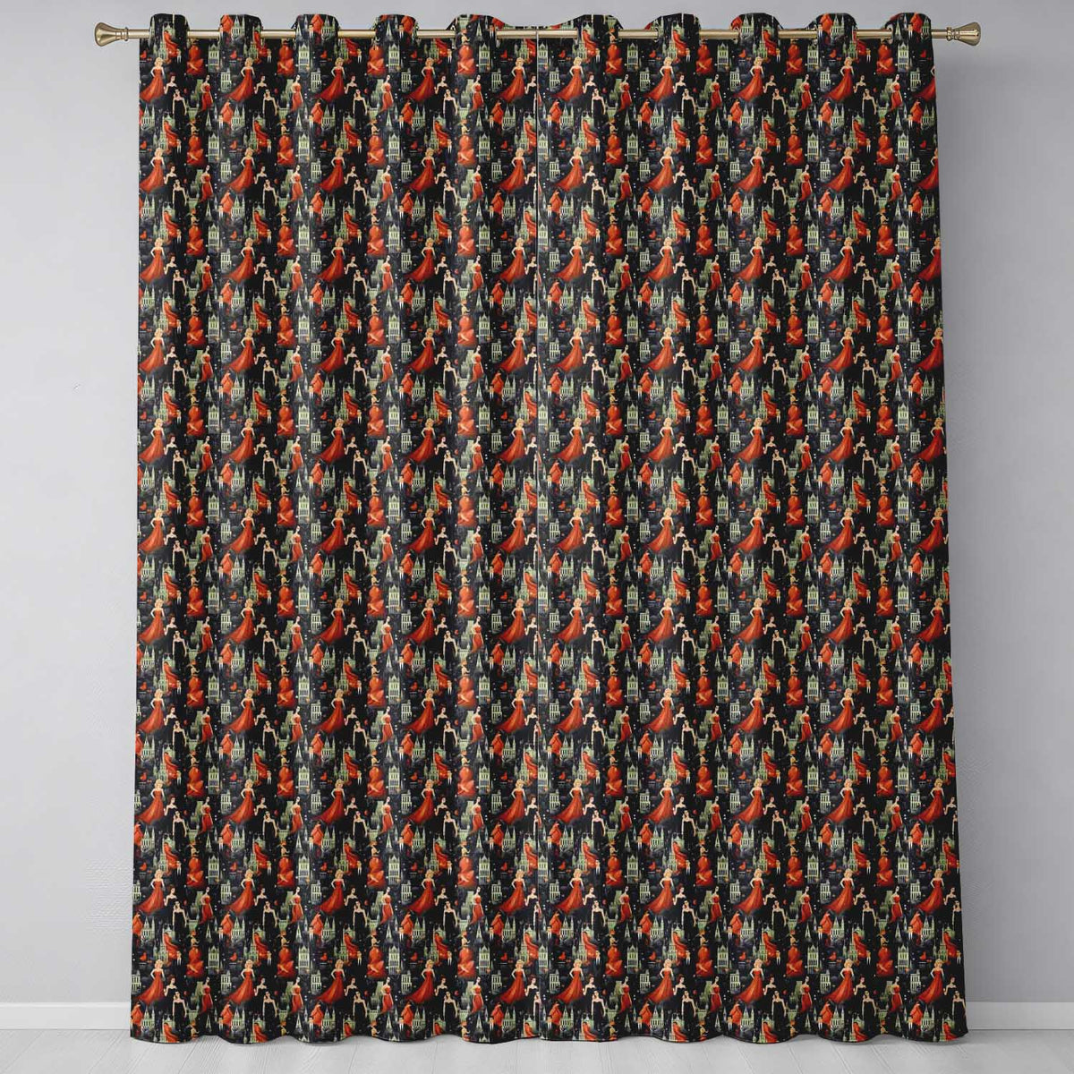 Elegant Vintage Evening Couples Cityscape Seamless Pattern  Readymade Eyelet Ring Top Thermal 100% Blackout Curtains