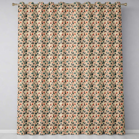 Retro Mid Century Fashion Cars and Palm Trees Seamless Pattern  Readymade Eyelet Ring Top Thermal 100% Blackout Curtains