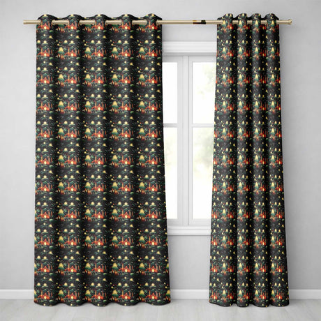 Magical Night Cityscape with Stars and Hills Seamless Pattern  Readymade Eyelet Ring Top Thermal 100% Blackout Curtains