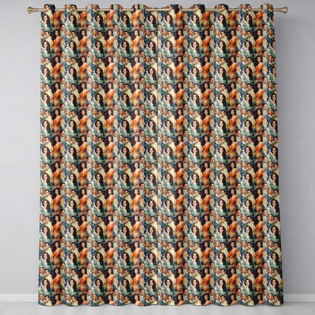 Romantic Vintage Couples Floral Portrait Seamless Pattern  Readymade Eyelet Ring Top Thermal 100% Blackout Curtains
