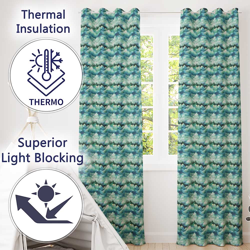 Mystical Blue Green Clouds Night Sky Seamless Pattern  Readymade Eyelet Ring Top Thermal 100% Blackout Curtains