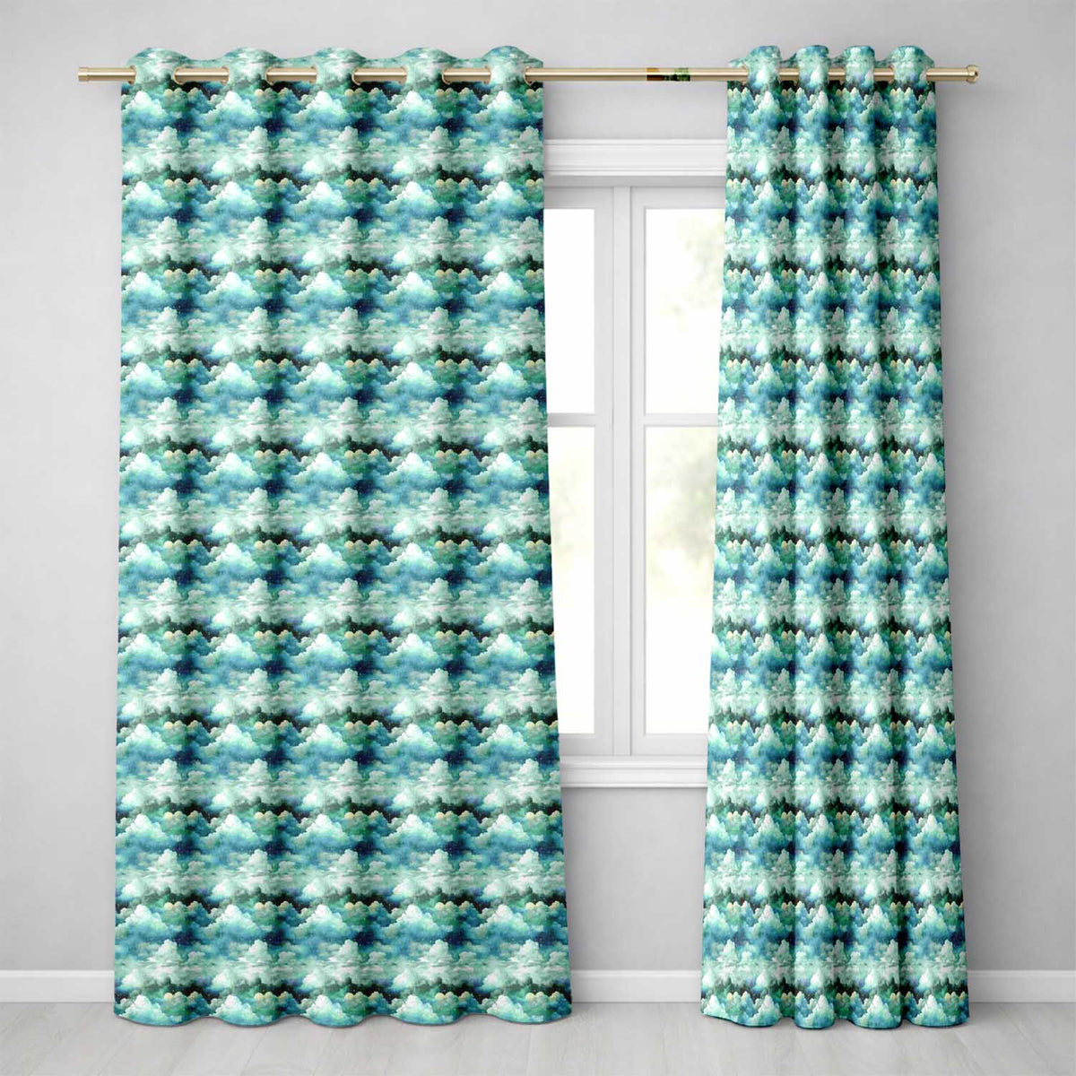 Mystical Blue Green Clouds Night Sky Seamless Pattern  Readymade Eyelet Ring Top Thermal 100% Blackout Curtains