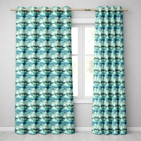 Mystical Blue Green Clouds Night Sky Seamless Pattern  Readymade Eyelet Ring Top Thermal 100% Blackout Curtains