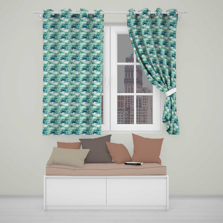 Soft Teal Dreamy Clouds Sky Seamless Pattern  Readymade Eyelet Ring Top Thermal 100% Blackout Curtains
