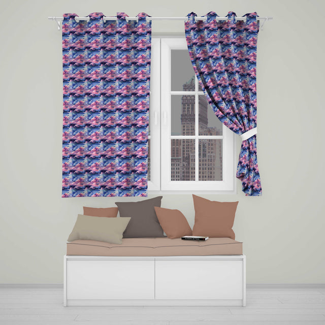 Pink Blue Fantasy Night Clouds Sky Seamless Pattern  Readymade Eyelet Ring Top Thermal 100% Blackout Curtains