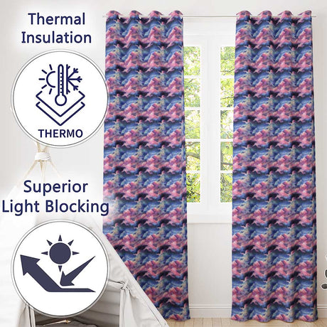 Pink Blue Fantasy Night Clouds Sky Seamless Pattern  Readymade Eyelet Ring Top Thermal 100% Blackout Curtains